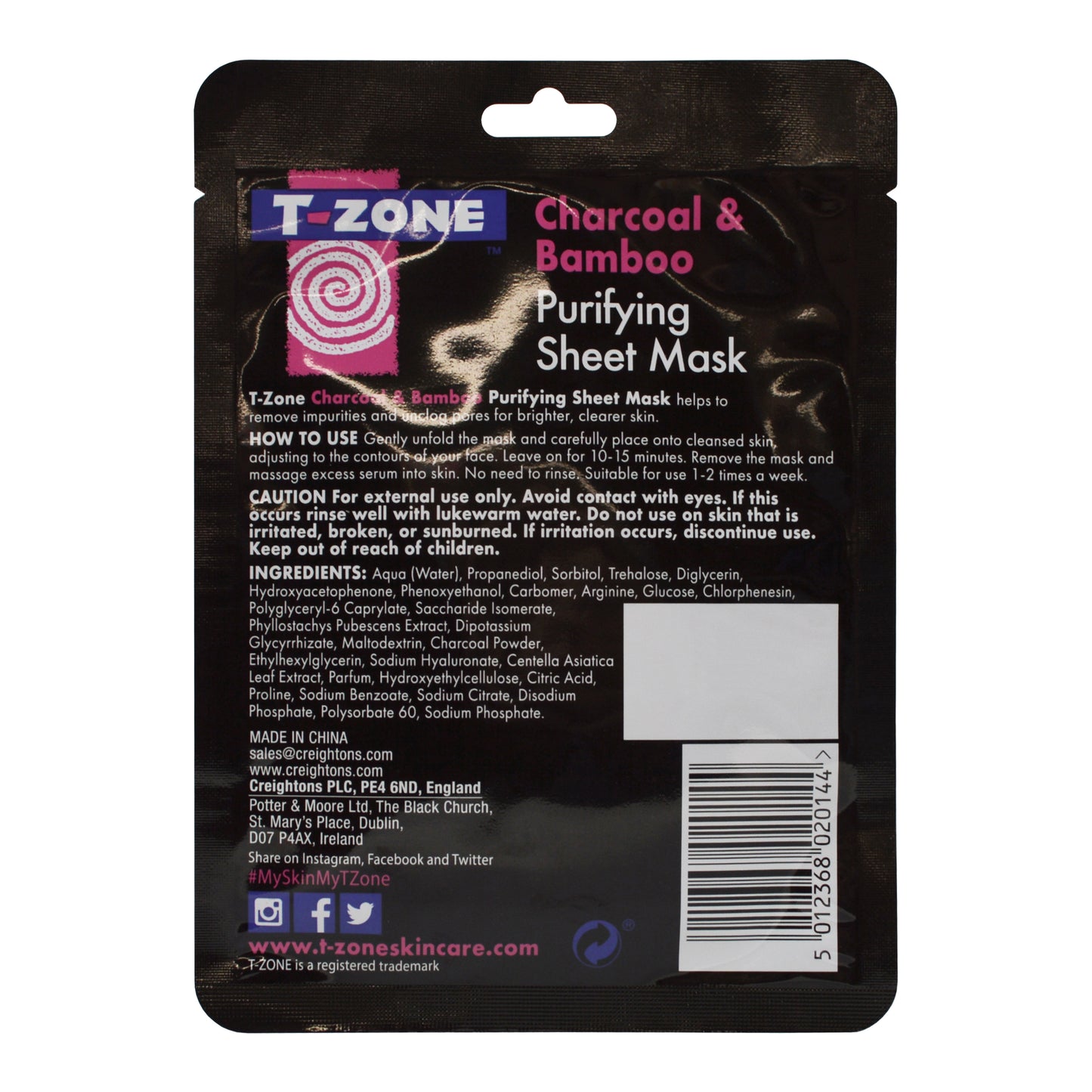 T-Zone Charcoal & Bamboo Purifying Sheet Mask